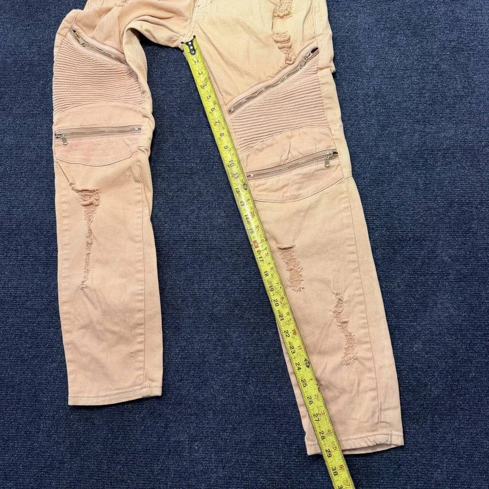 Redfox Jeans Skinny Jeans Womens 9 Beige Distressed Moto Zipper Stretch